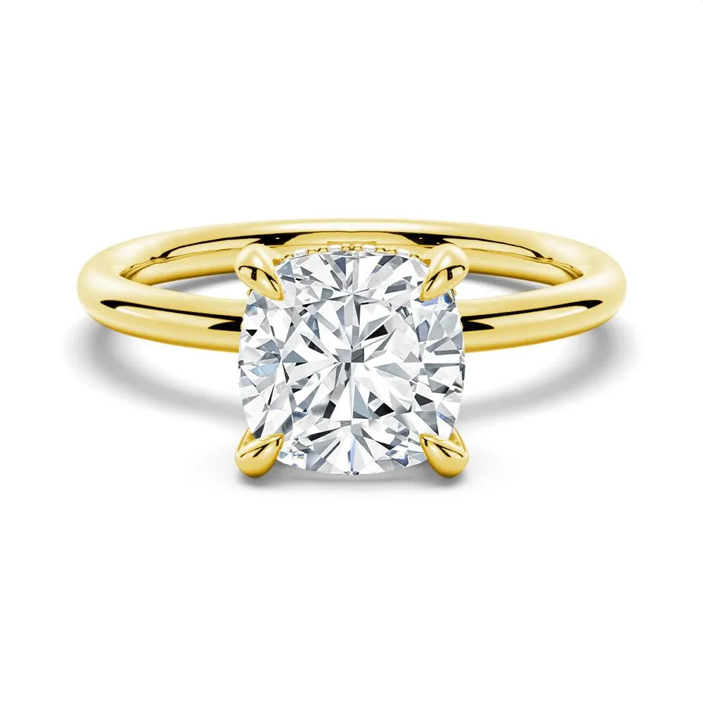 Custom Cushion Cut Solitaire Moissanite Gold Engagement Ring With Hidden Halo sold by MSBLUE Jewelry product image thumbnail 2