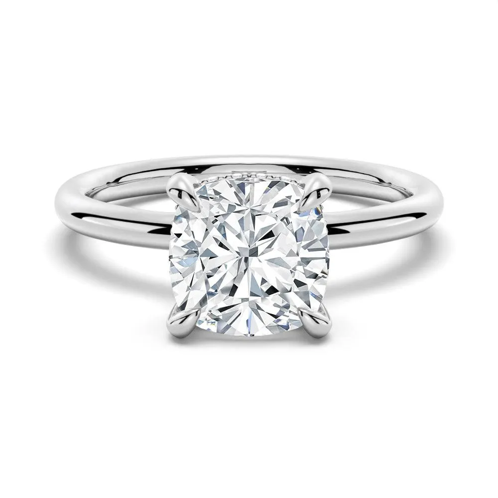 Custom Cushion Cut Solitaire Moissanite Gold Engagement Ring With Hidden Halo sold by MSBLUE Jewelry
