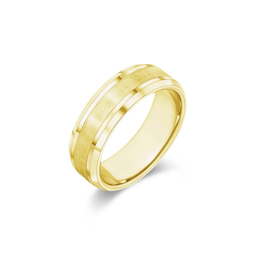 7mm Brushed Finish Gold Men's Wedding Band With Beveled Edges sold by MSBLUE Jewelry product image thumbnail 2