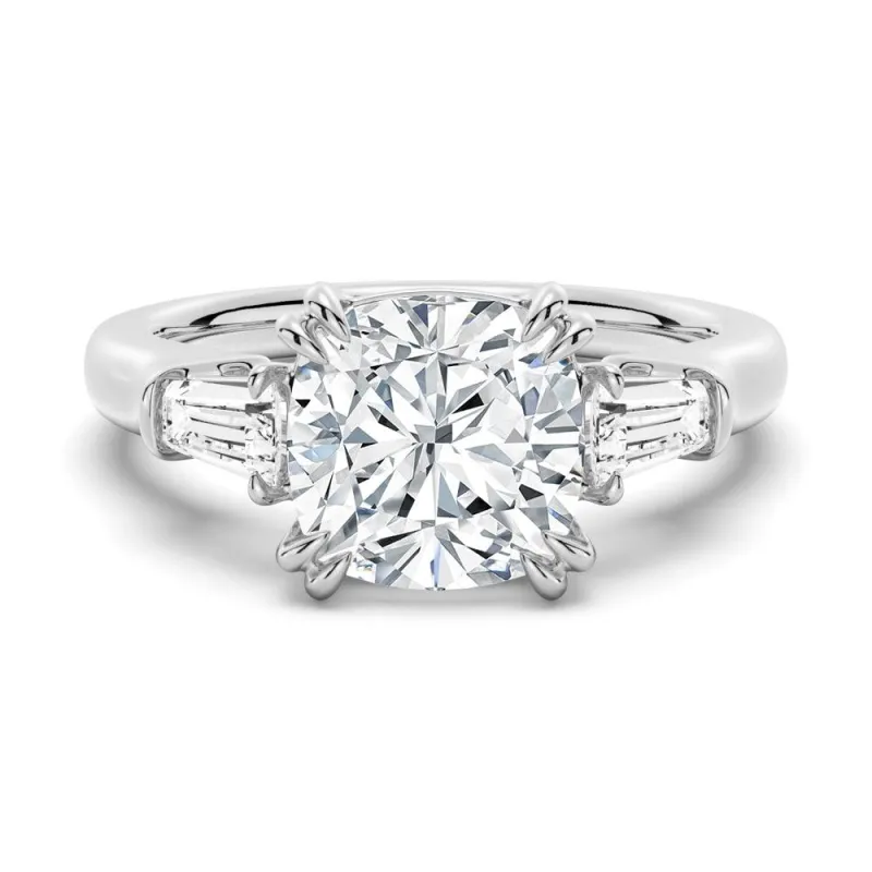 Cushion Cut Moissanite Gold Engagement Ring with Tapered Baguette Side Stones sold by MSBLUE Jewelry