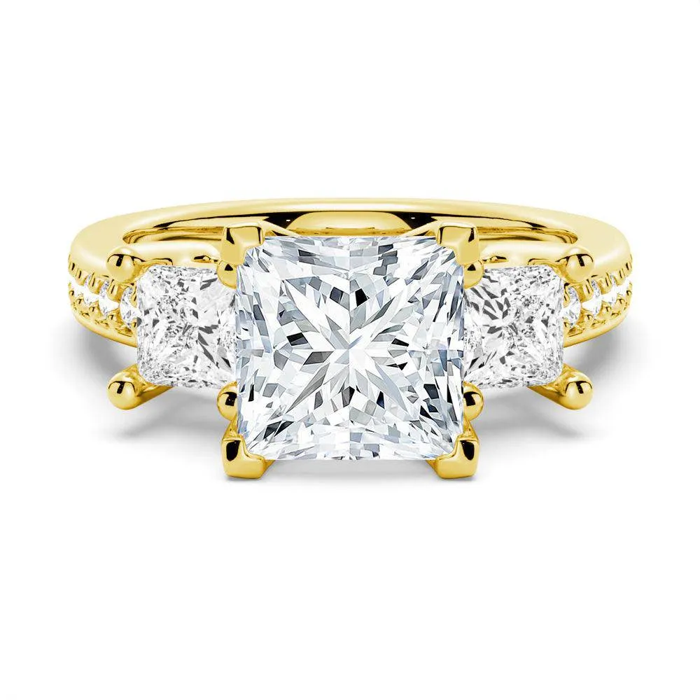Custom Princess Shaped Three Stone Moissanite Gold Engagement Ring sold by MSBLUE Jewelry product image thumbnail 2