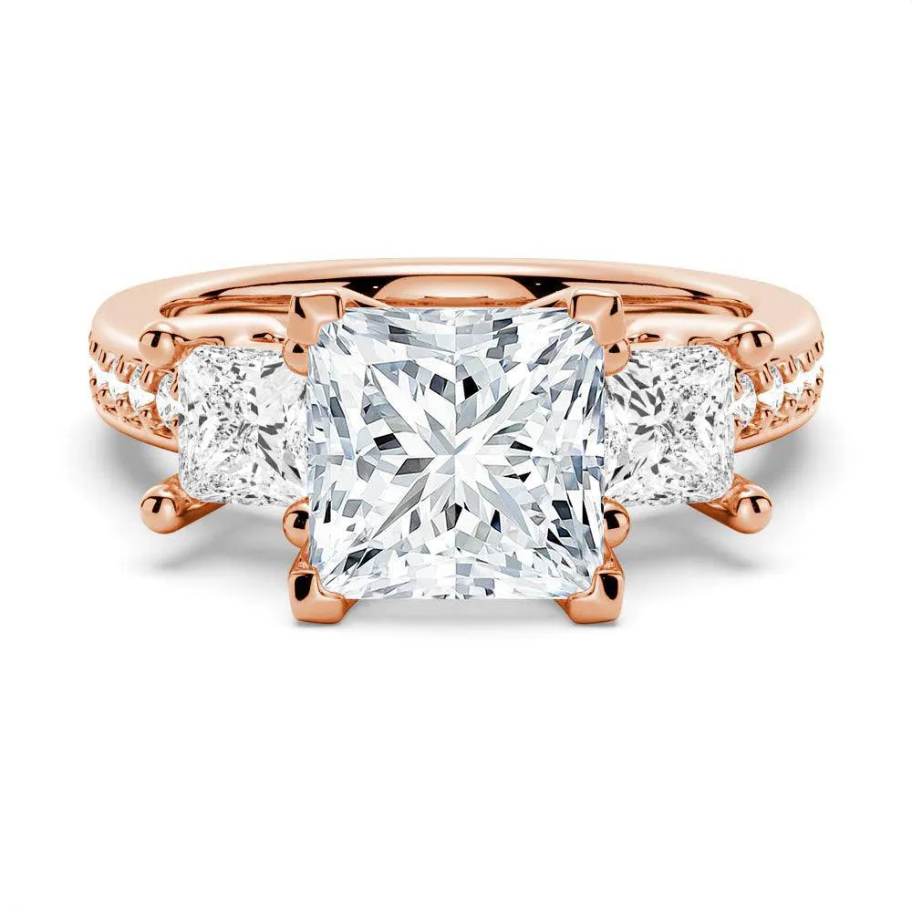 Custom Princess Shaped Three Stone Moissanite Gold Engagement Ring sold by MSBLUE Jewelry product image thumbnail 3
