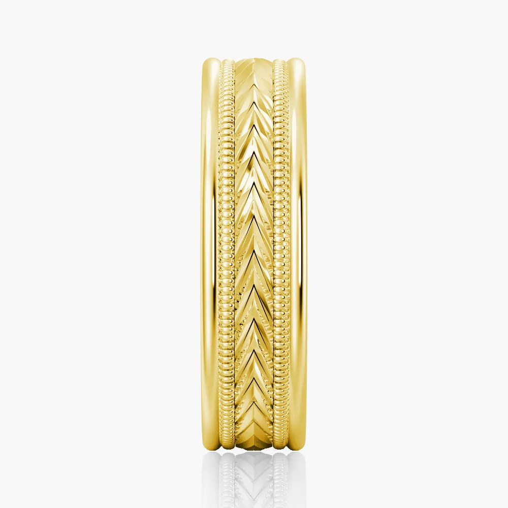 6mm Arrow Pattern Minimalist Gold Men's Wedding Band sold by MSBLUE Jewelry product image thumbnail 4