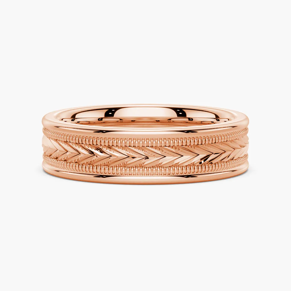 6mm Arrow Pattern Minimalist Gold Men's Wedding Band sold by MSBLUE Jewelry product image thumbnail 3