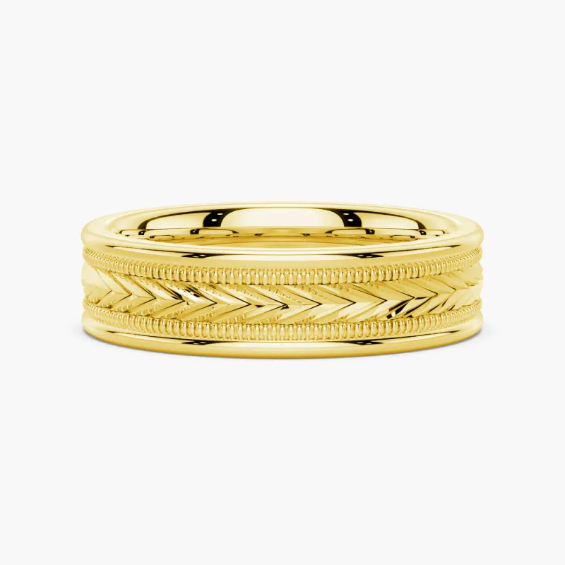 6mm Arrow Pattern Minimalist Gold Men's Wedding Band sold by MSBLUE Jewelry