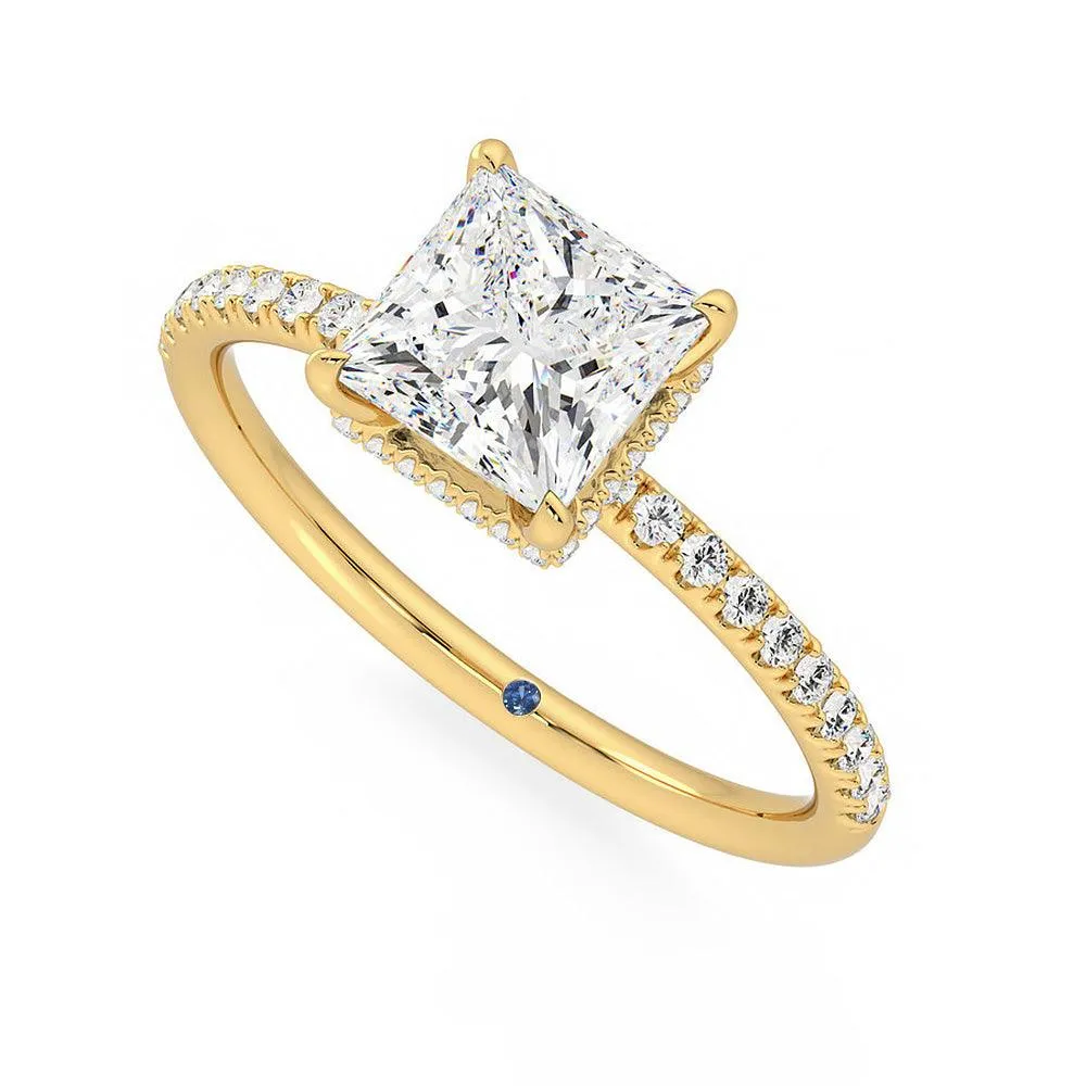 Custom Princess Cut Moissanite Gold Engagement Ring with Hidden Halo and Anniversary Stone Accent sold by MSBLUE Jewelry product image thumbnail 5