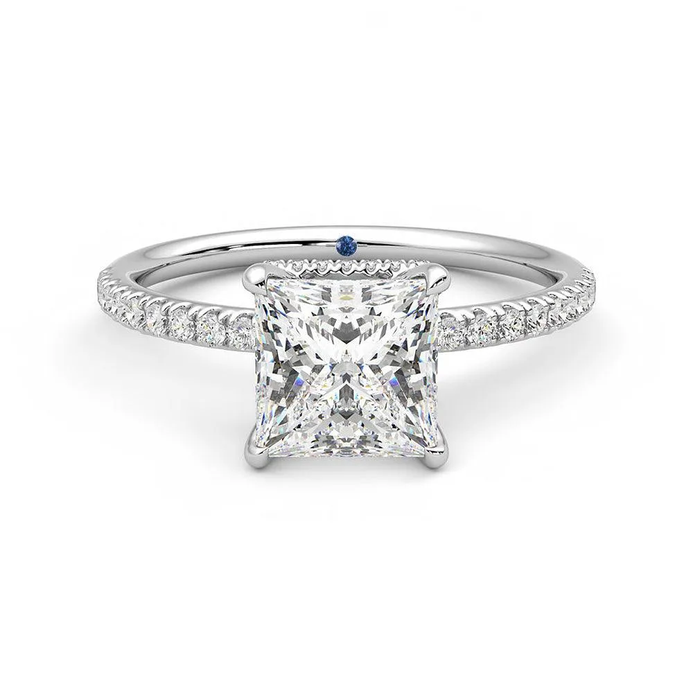 Custom Princess Cut Moissanite Gold Engagement Ring with Hidden Halo and Anniversary Stone Accent sold by MSBLUE Jewelry product image thumbnail 3