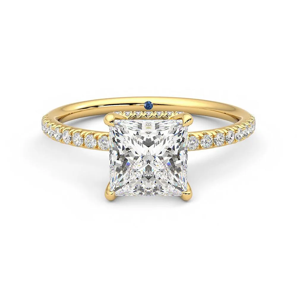 Custom Princess Cut Moissanite Gold Engagement Ring with Hidden Halo and Anniversary Stone Accent sold by MSBLUE Jewelry product image thumbnail 2