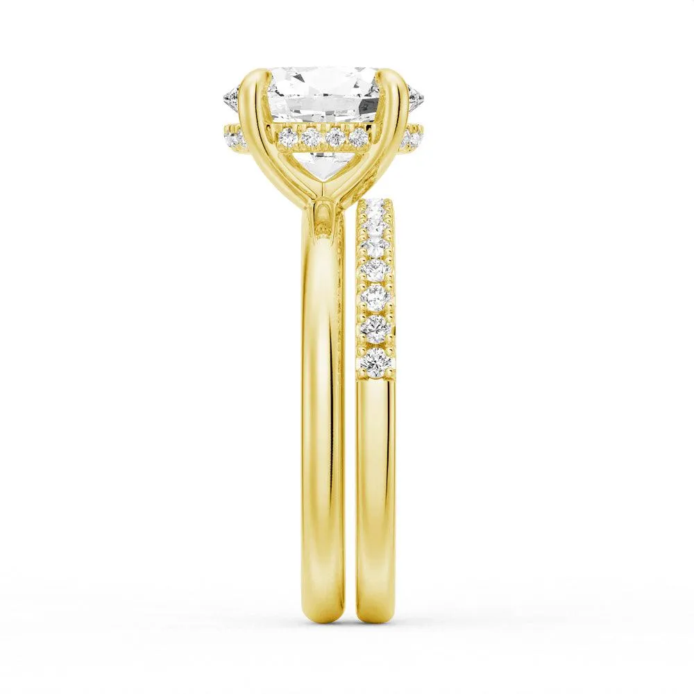 Custom Oval Solitaire Hidden Halo Moissanite Gold Ring Set with Matching Wedding Band sold by MSBLUE Jewelry product image thumbnail 5