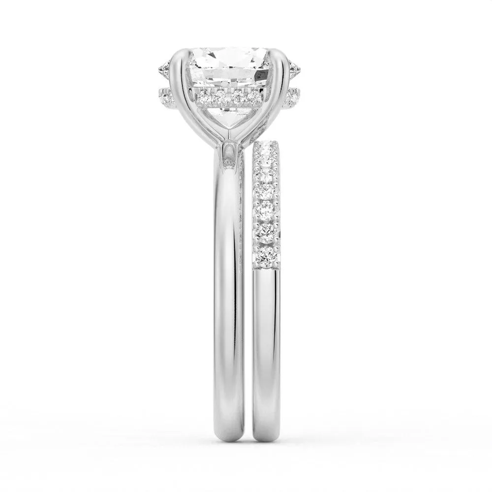 Custom Oval Solitaire Hidden Halo Moissanite Gold Ring Set with Matching Wedding Band sold by MSBLUE Jewelry product image thumbnail 4