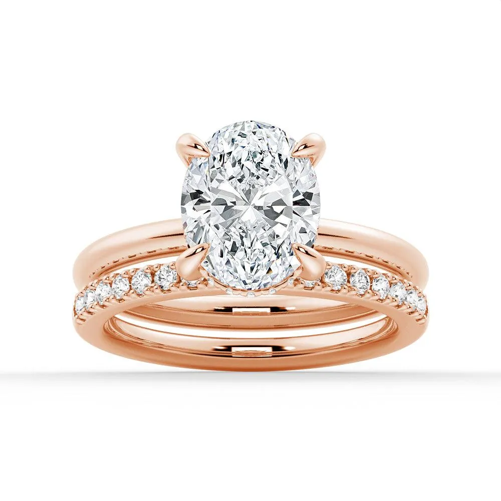 Custom Oval Solitaire Hidden Halo Moissanite Gold Ring Set with Matching Wedding Band sold by MSBLUE Jewelry product image thumbnail 3