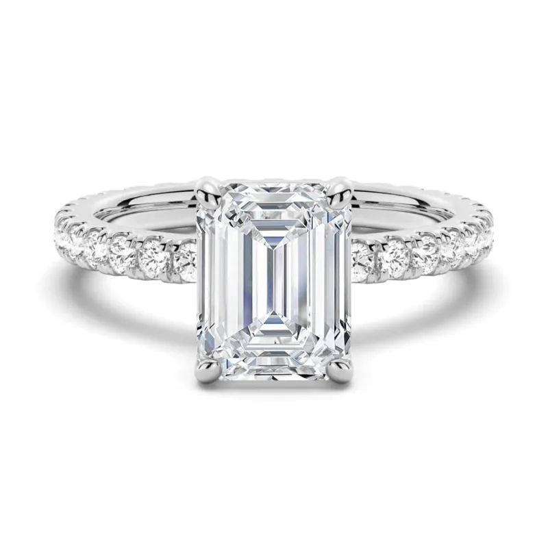 Emerald Cut Moissanite Gold Engagement Ring With Eternity Pave Band sold by MSBLUE Jewelry