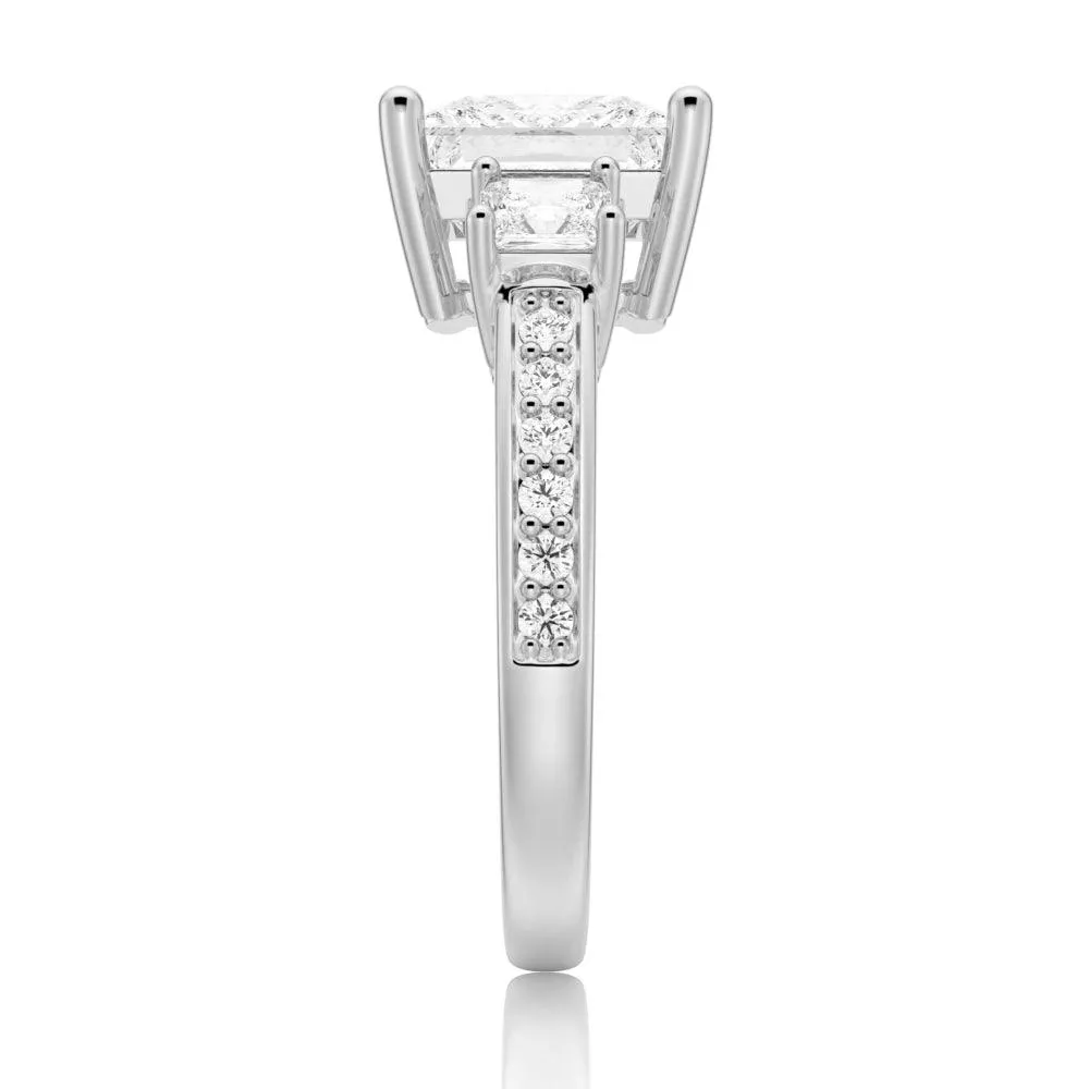 Three Stone Princess Shaped Moissanite Gold Engagement Ring sold by MSBLUE Jewelry product image thumbnail 5