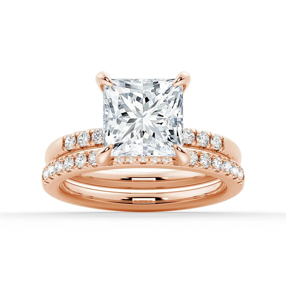 Princess Cut Hidden Halo Moissanite Gold Ring Set with Matching Wedding Band sold by MSBLUE Jewelry product image thumbnail 3