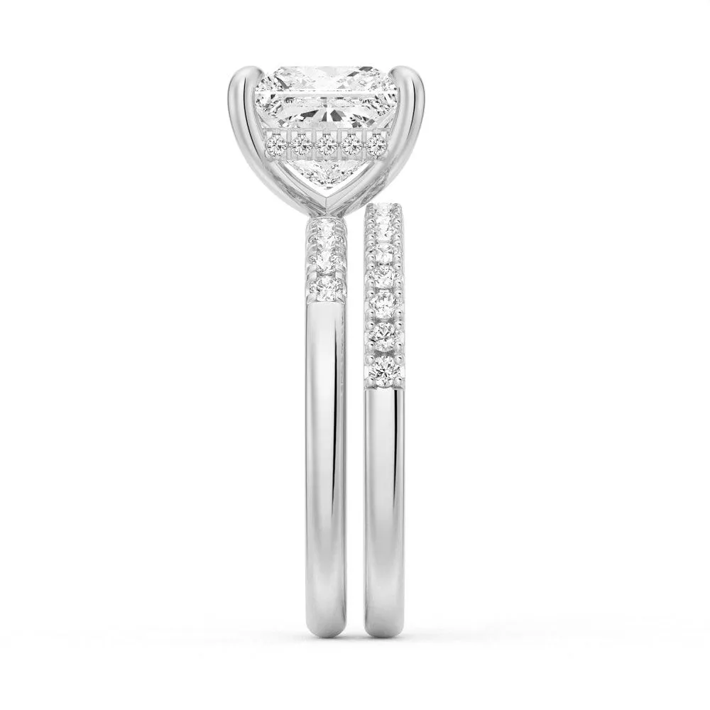 Princess Cut Hidden Halo Moissanite Gold Ring Set with Matching Wedding Band sold by MSBLUE Jewelry product image thumbnail 4