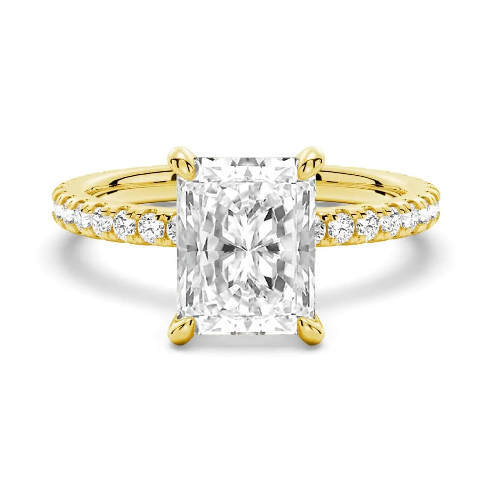 Radiant Cut Moissanite Gold Engagement Ring With Eternity Pave Shank sold by MSBLUE Jewelry product image thumbnail 2