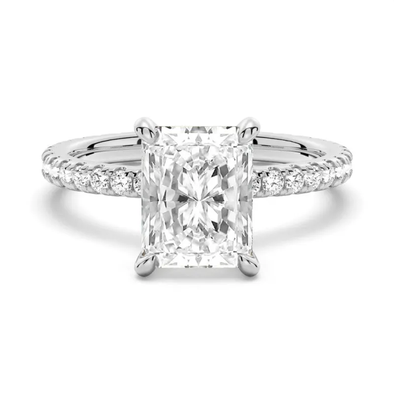 Radiant Cut Moissanite Gold Engagement Ring With Eternity Pave Shank sold by MSBLUE Jewelry