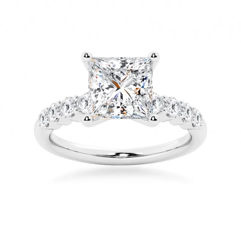 Classic Shared Prong Princess Cut Moissanite Engagement Ring sold by MSBLUE Jewelry