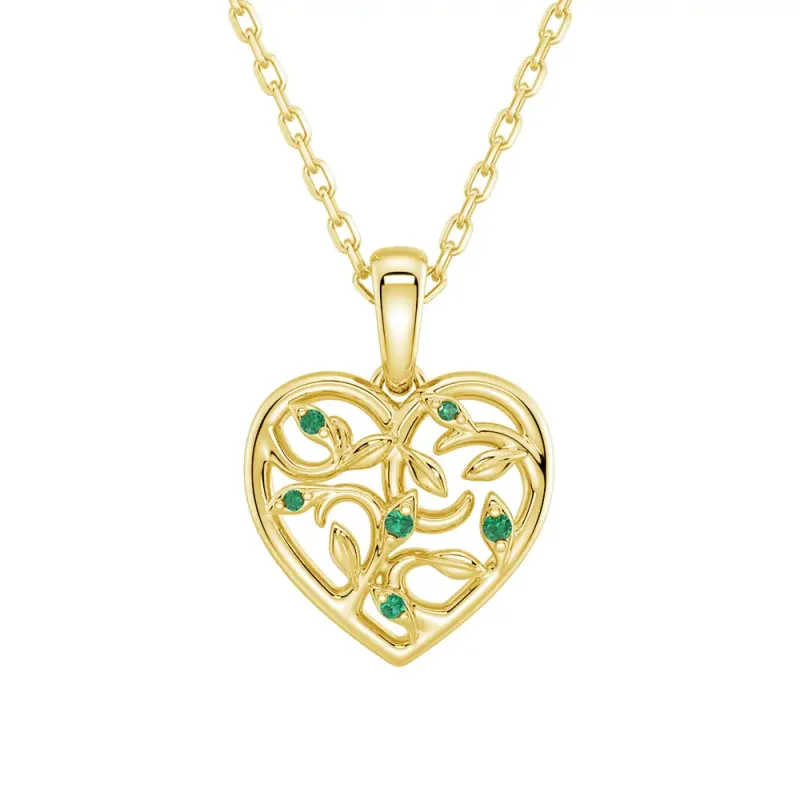 Asymmetrical Vine Motif Lab Grown Emerald Heart Necklace sold by MSBLUE Jewelry