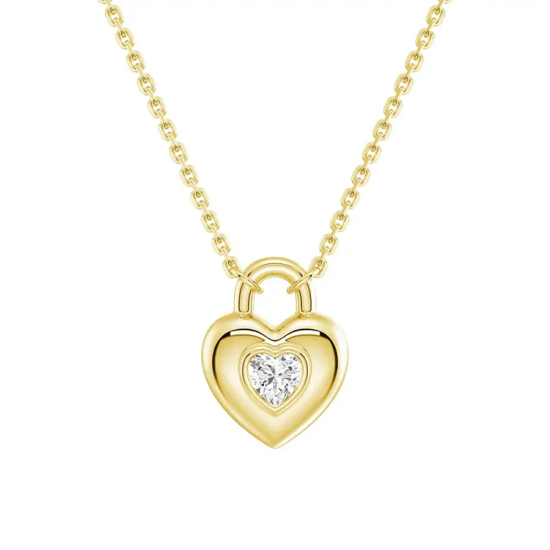 Love Lock Heart Solitaire Moissanite Pendant Necklace sold by MSBLUE Jewelry