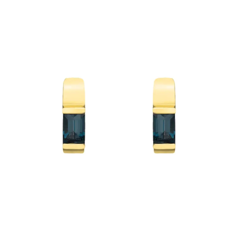 Rectangular London Blue Topaz Hoops with Beveled Edge Gallery Setting sold by MSBLUE Jewelry