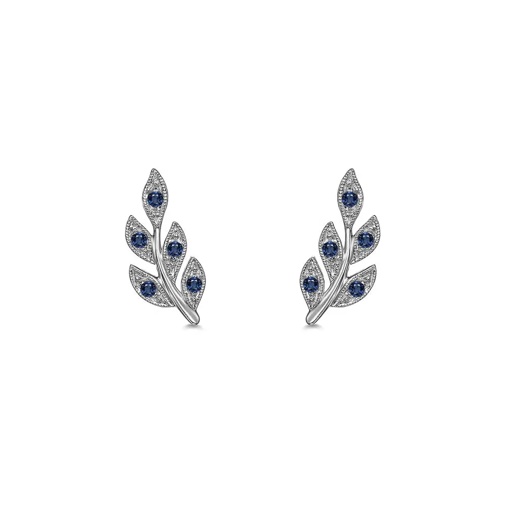 Couture Botanical Foliage Lab Grown Sapphire Stud Earrings sold by MSBLUE Jewelry product image thumbnail 3