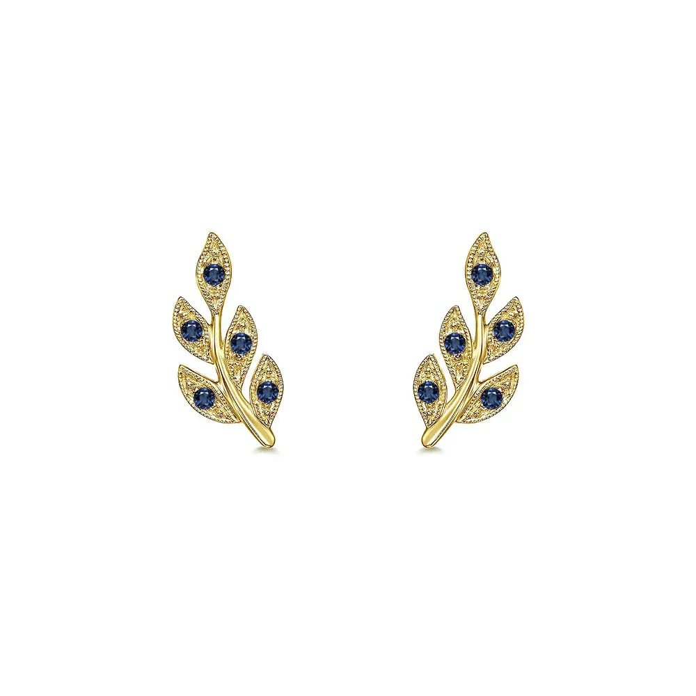 Couture Botanical Foliage Lab Grown Sapphire Stud Earrings sold by MSBLUE Jewelry product image thumbnail 4