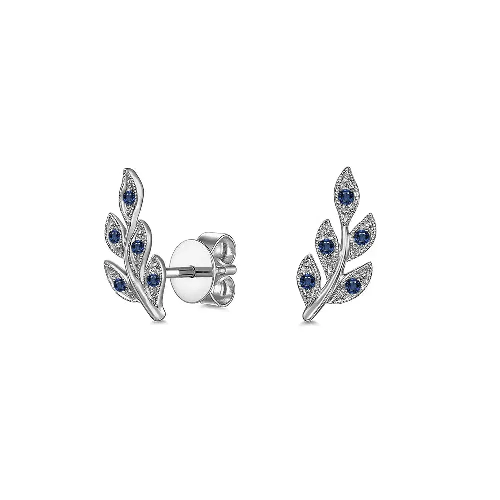 Couture Botanical Foliage Lab Grown Sapphire Stud Earrings sold by MSBLUE Jewelry product image thumbnail 2