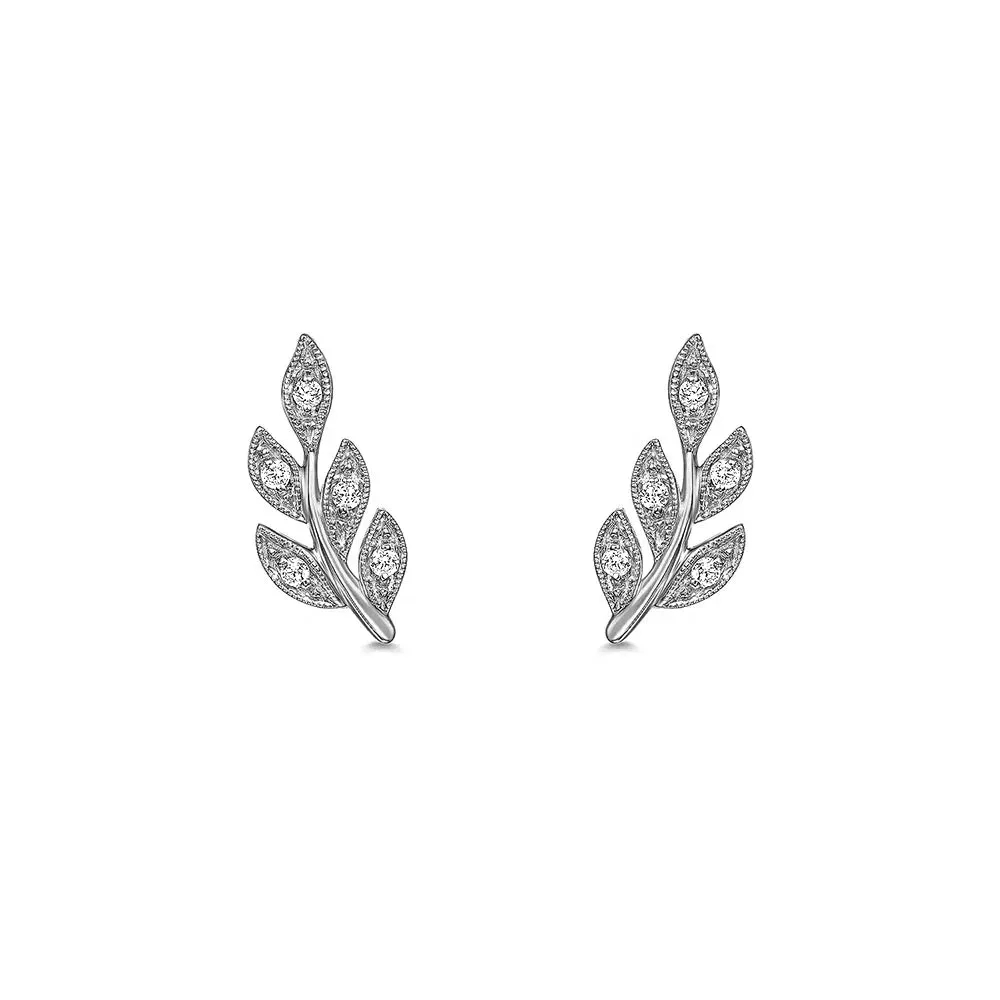 Couture Botanical Foliage Lab Grown Diamond Stud Earrings sold by MSBLUE Jewelry product image thumbnail 3