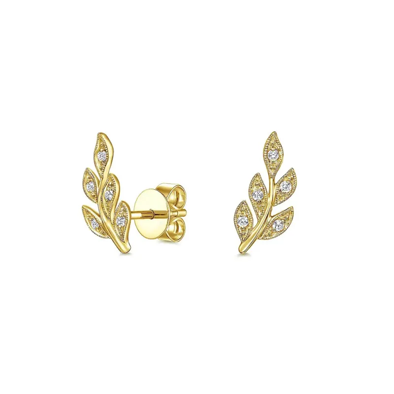 Couture Botanical Foliage Lab Grown Diamond Stud Earrings sold by MSBLUE Jewelry