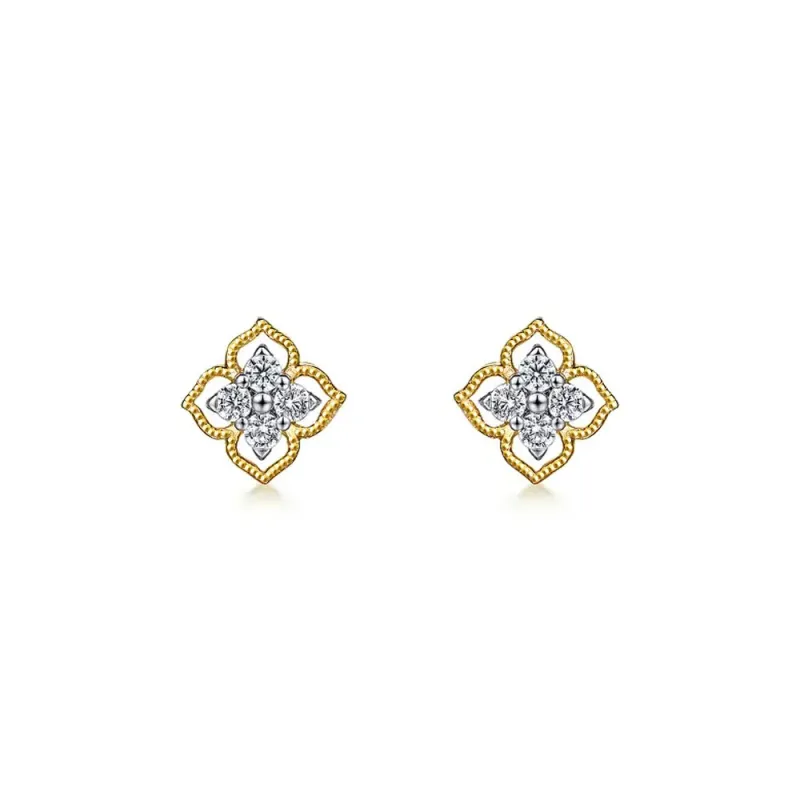Raised-Edge Clover Diamond Studs with Centered Sparkle sold by MSBLUE Jewelry