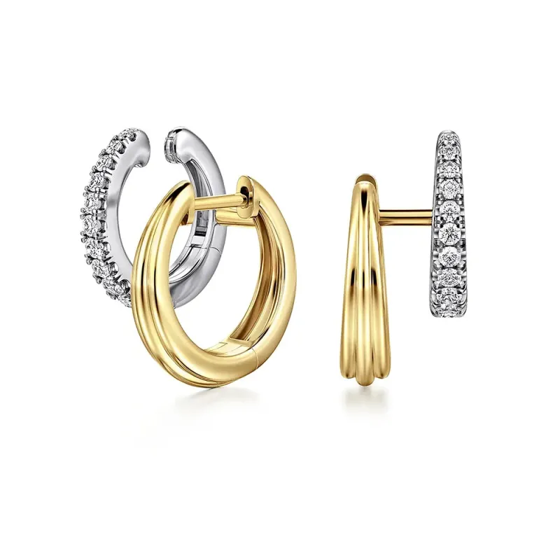 Offset Two-Tone Diamond Hoop with Full Pavé And Linear Designs sold by MSBLUE Jewelry