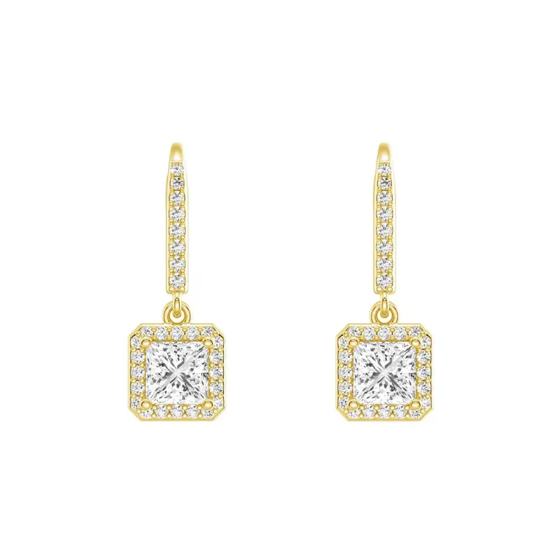 Framed Solitaire Princess Cut Moissanite Drop Earrings made by MSBLUE Jewelry
