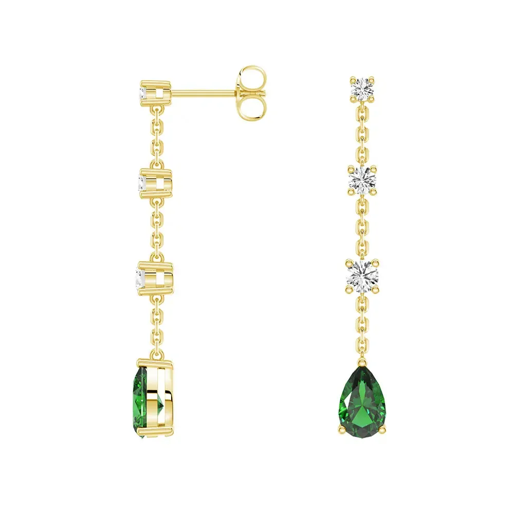 Tiered Diamond Cascade Stud Earrings with Trembling Lab Emerald Drop sold by MSBLUE Jewelry product image thumbnail 4