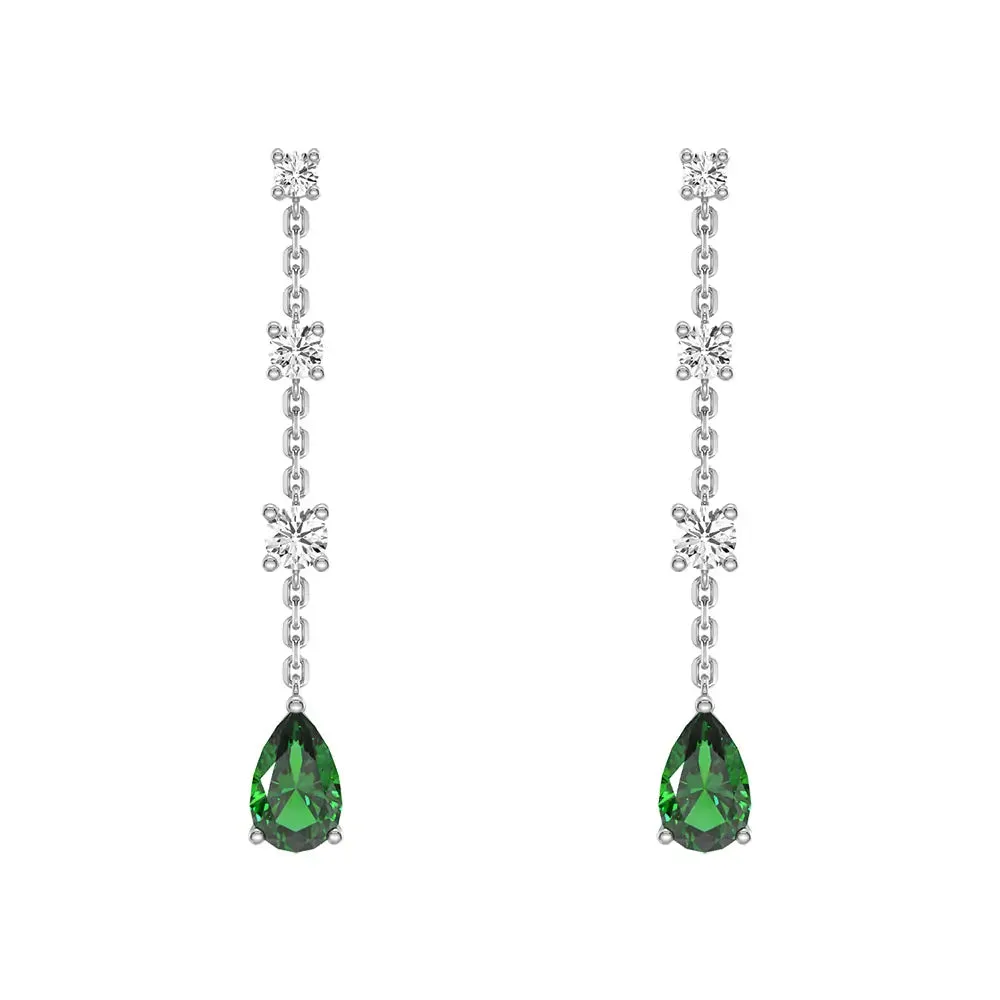 Tiered Diamond Cascade Stud Earrings with Trembling Lab Emerald Drop sold by MSBLUE Jewelry product image thumbnail 2