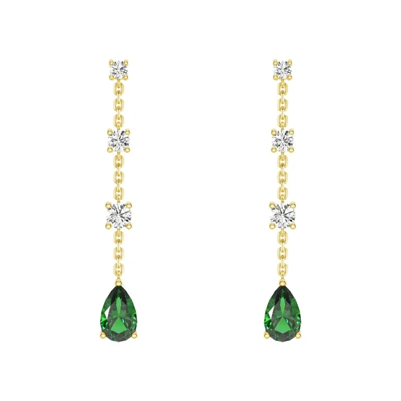 Tiered Diamond Cascade Stud Earrings with Trembling Lab Emerald Drop sold by MSBLUE Jewelry