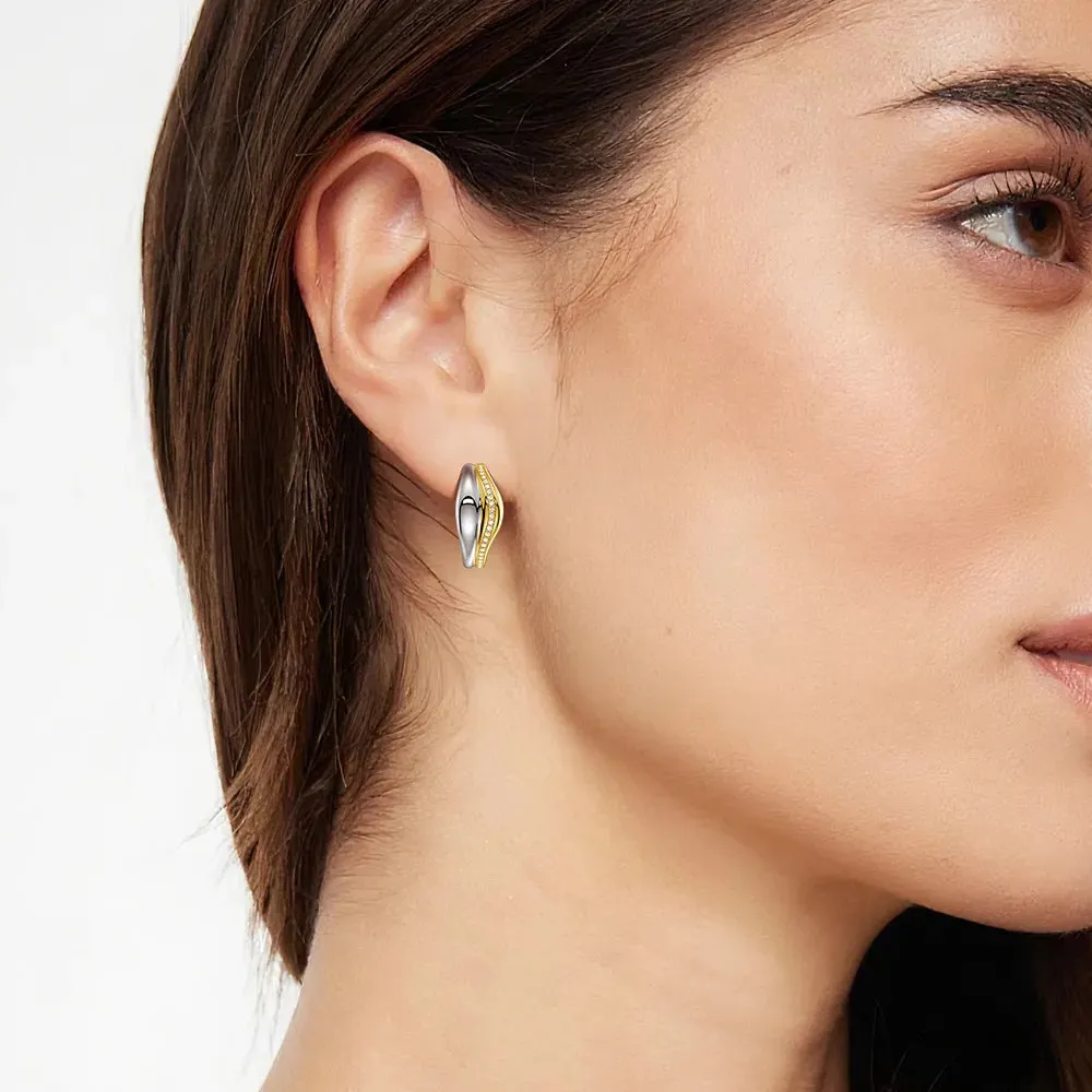 Two-Tone Semi Hoop Eearrings with Edge-Stitched Diamonds sold by MSBLUE Jewelry product image thumbnail 3