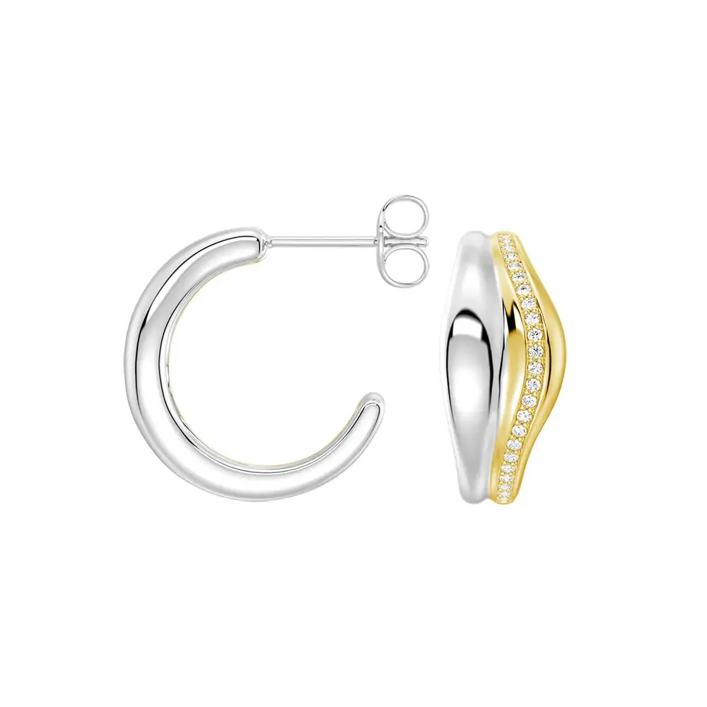 Two-Tone Semi Hoop Eearrings with Edge-Stitched Diamonds sold by MSBLUE Jewelry product image thumbnail 5