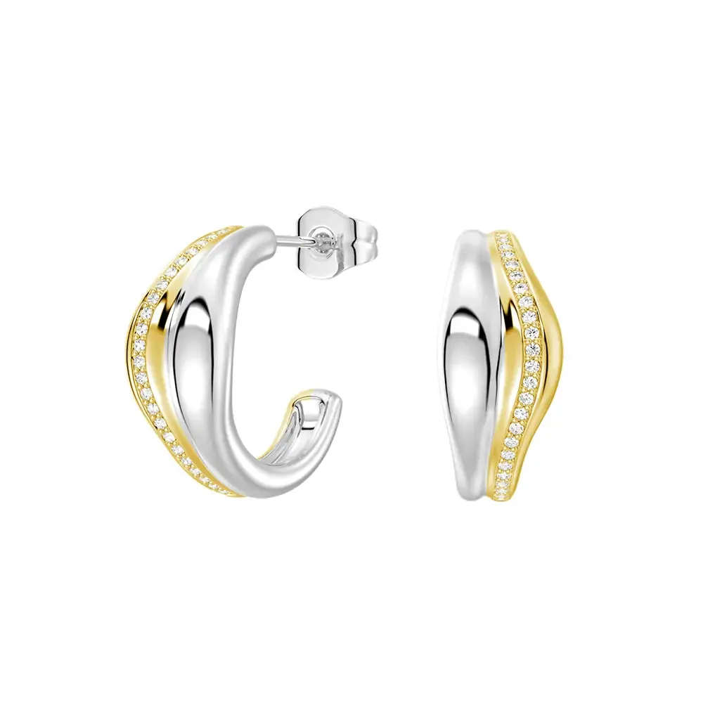 Two-Tone Semi Hoop Eearrings with Edge-Stitched Diamonds sold by MSBLUE Jewelry product image thumbnail 2