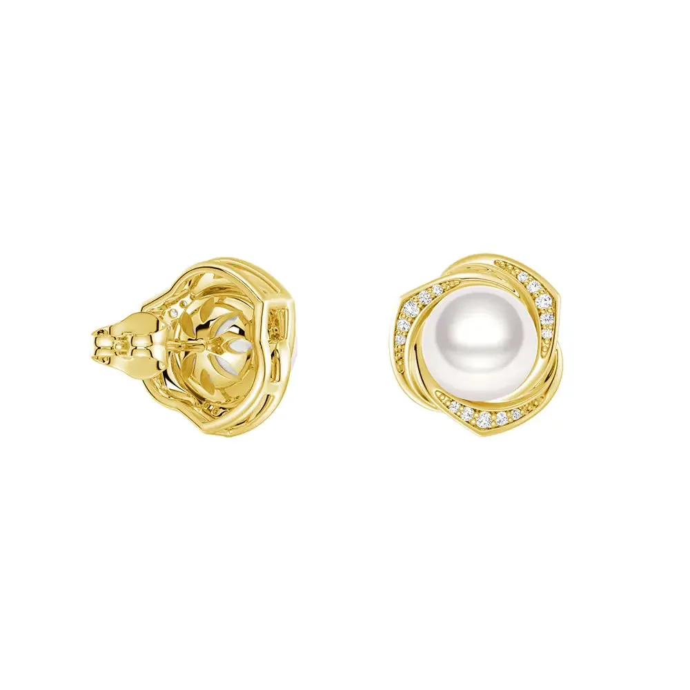 Freshwater Pearl Stud Earrings with Floral Halo sold by MSBLUE Jewelry product image thumbnail 5