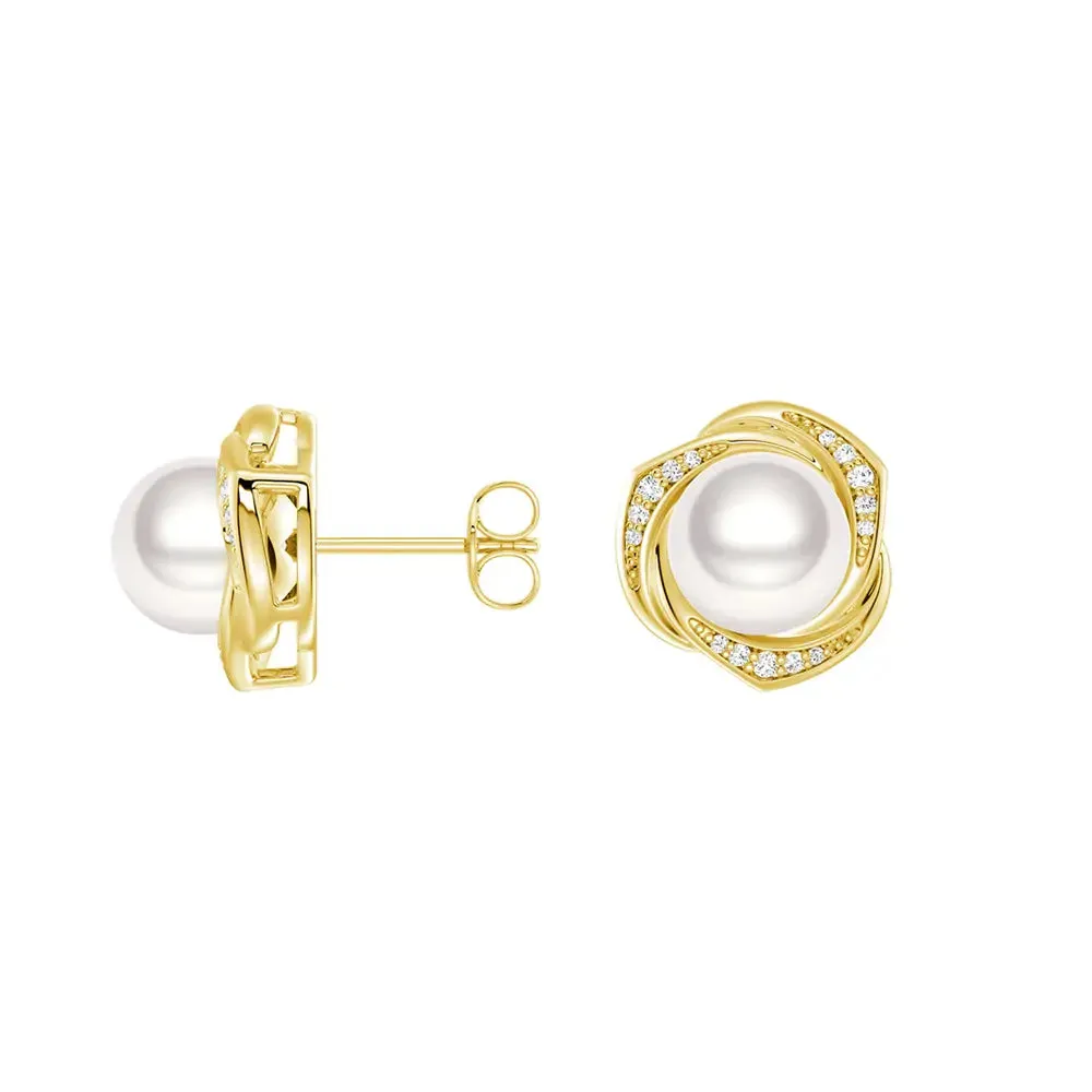 Freshwater Pearl Stud Earrings with Floral Halo sold by MSBLUE Jewelry product image thumbnail 4