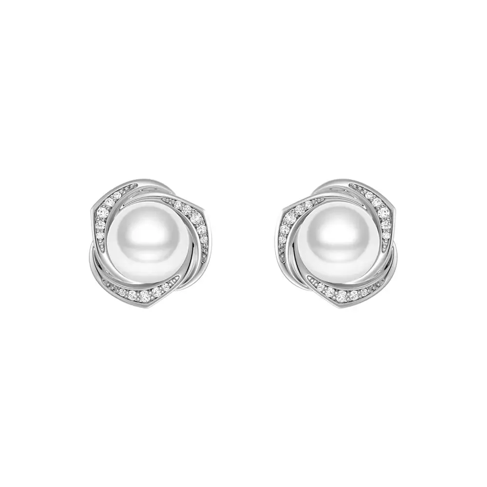 Freshwater Pearl Stud Earrings with Floral Halo sold by MSBLUE Jewelry product image thumbnail 2