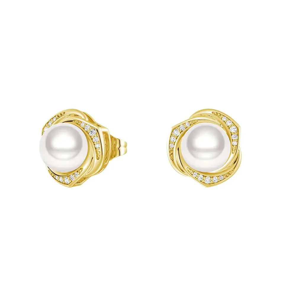 Freshwater Pearl Stud Earrings with Floral Halo sold by MSBLUE Jewelry product image thumbnail 3