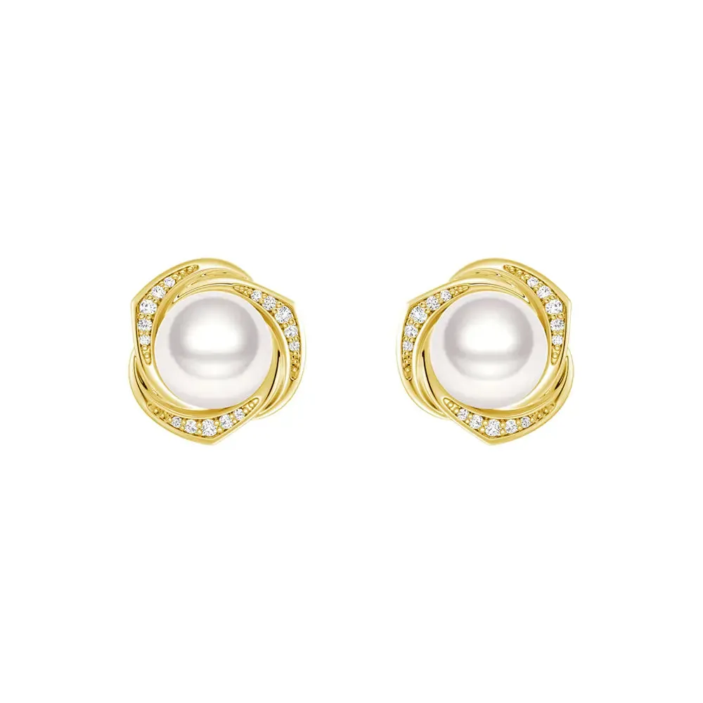 Freshwater Pearl Stud Earrings with Floral Halo sold by MSBLUE Jewelry