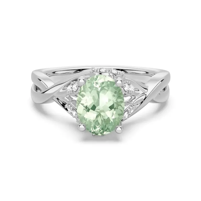 Twisted Halo Mint-Green Sapphire Ring with Milgrain Accents sold by MSBLUE Jewelry