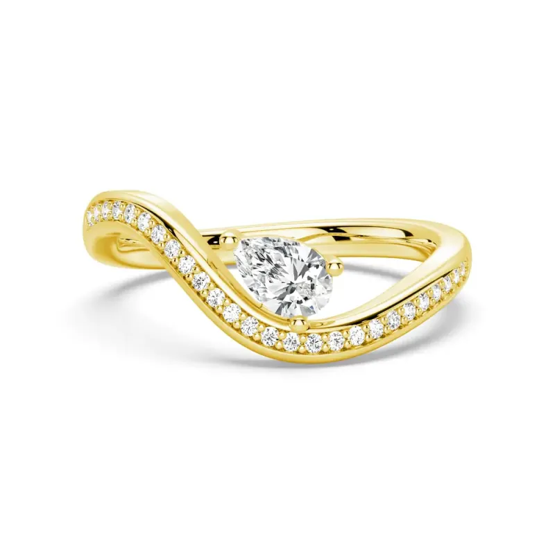 Pear Shaped Solitaire Pavé Wave Promise Ring sold by MSBLUE Jewelry