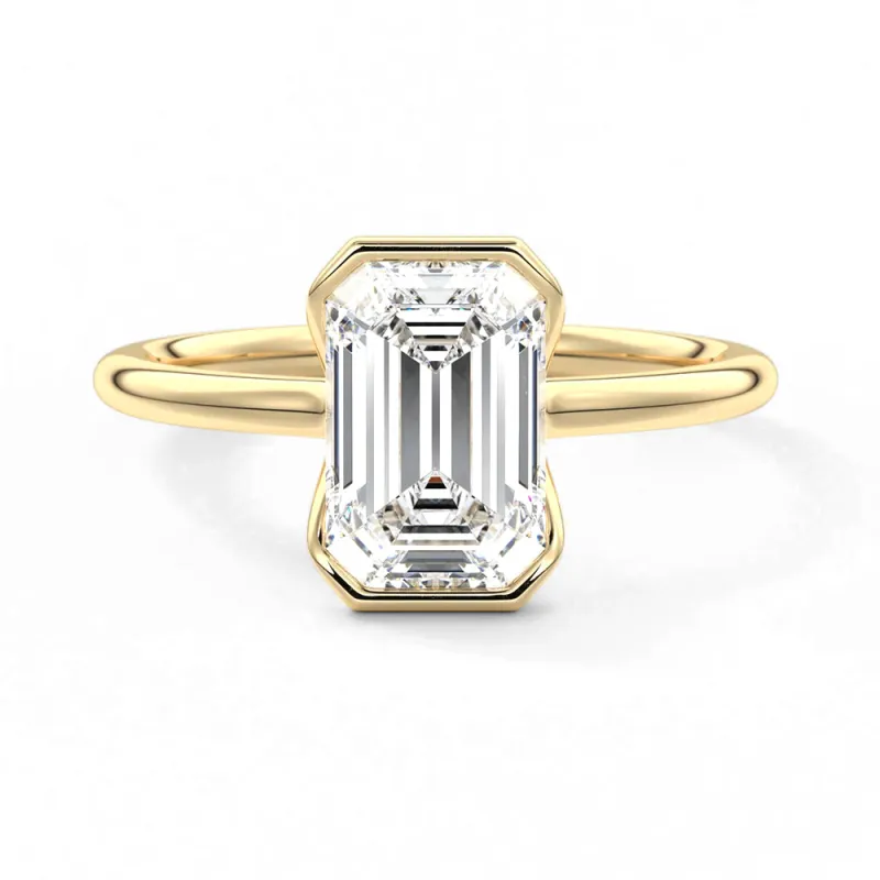 Half Bezel Moissanite Emerald Cut Engagement Ring sold by MSBLUE Jewelry