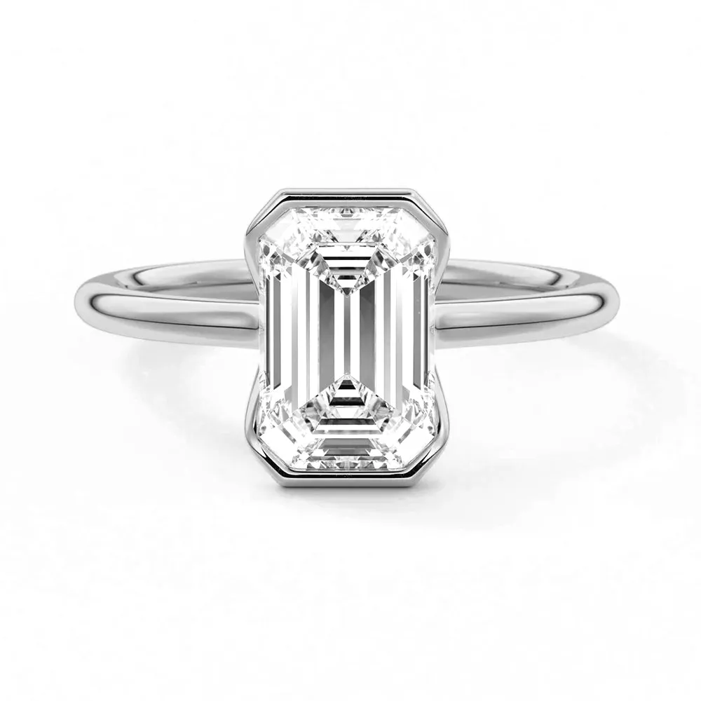 Half Bezel Moissanite Emerald Cut Engagement Ring sold by MSBLUE Jewelry product image thumbnail 2
