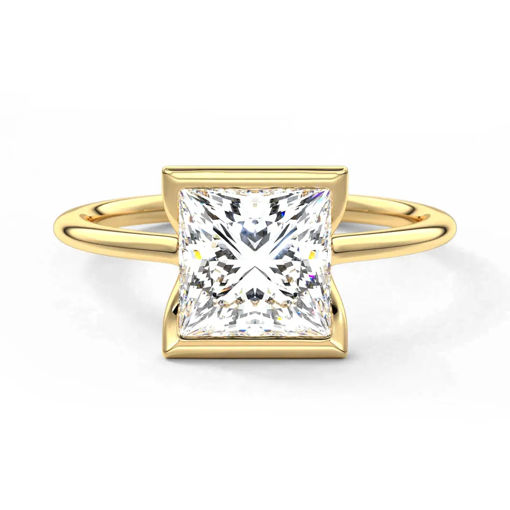 Half Bezel Moissanite Princess Cut Engagement Ring sold by MSBLUE Jewelry