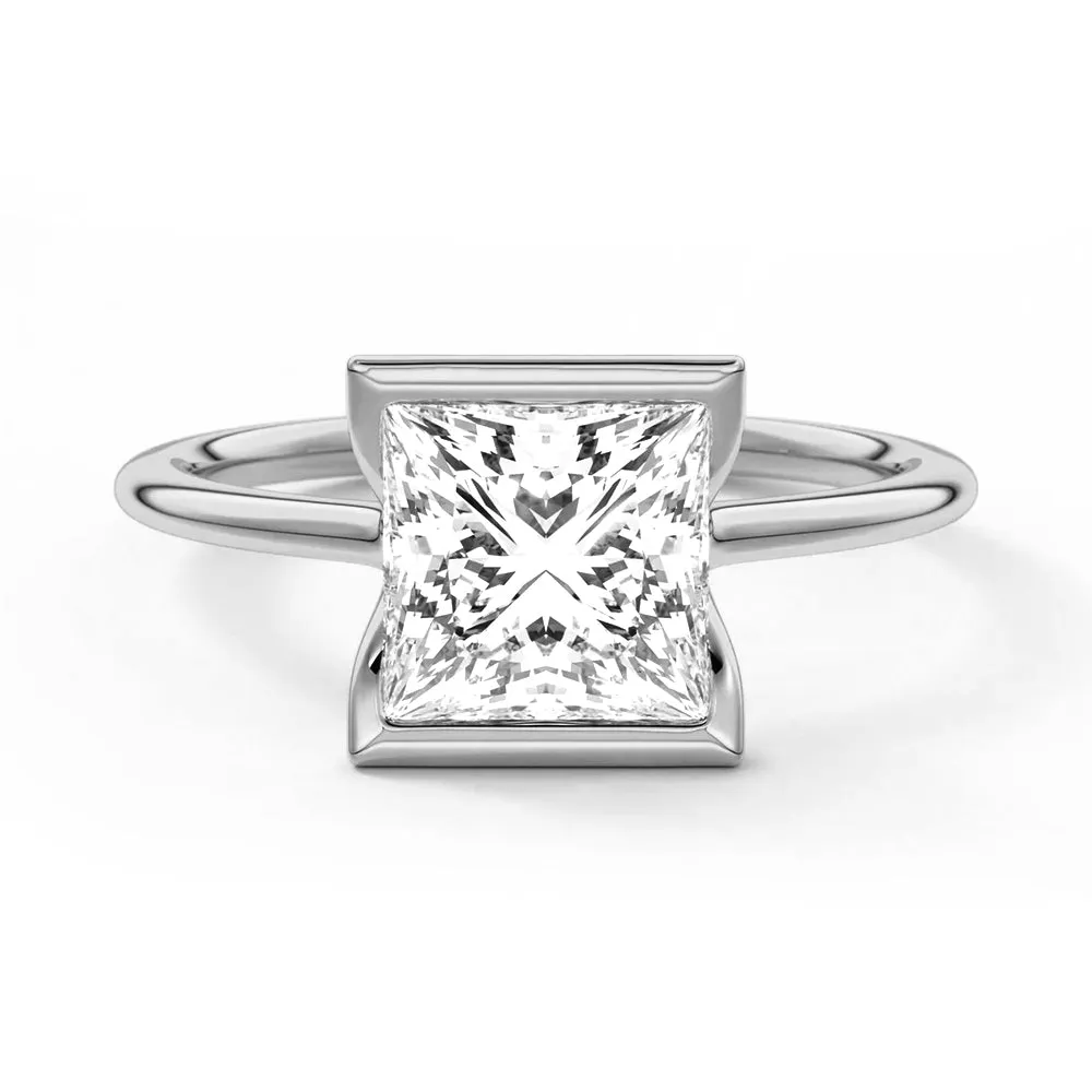 Half Bezel Moissanite Princess Cut Engagement Ring sold by MSBLUE Jewelry product image thumbnail 2